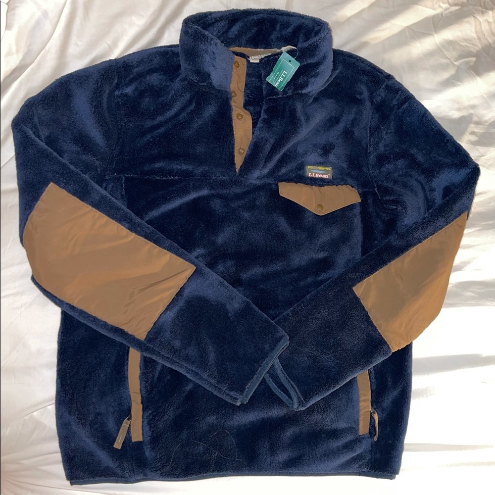 NWT L.L. Bean Hi-Pile Fleece blue pullover Size M